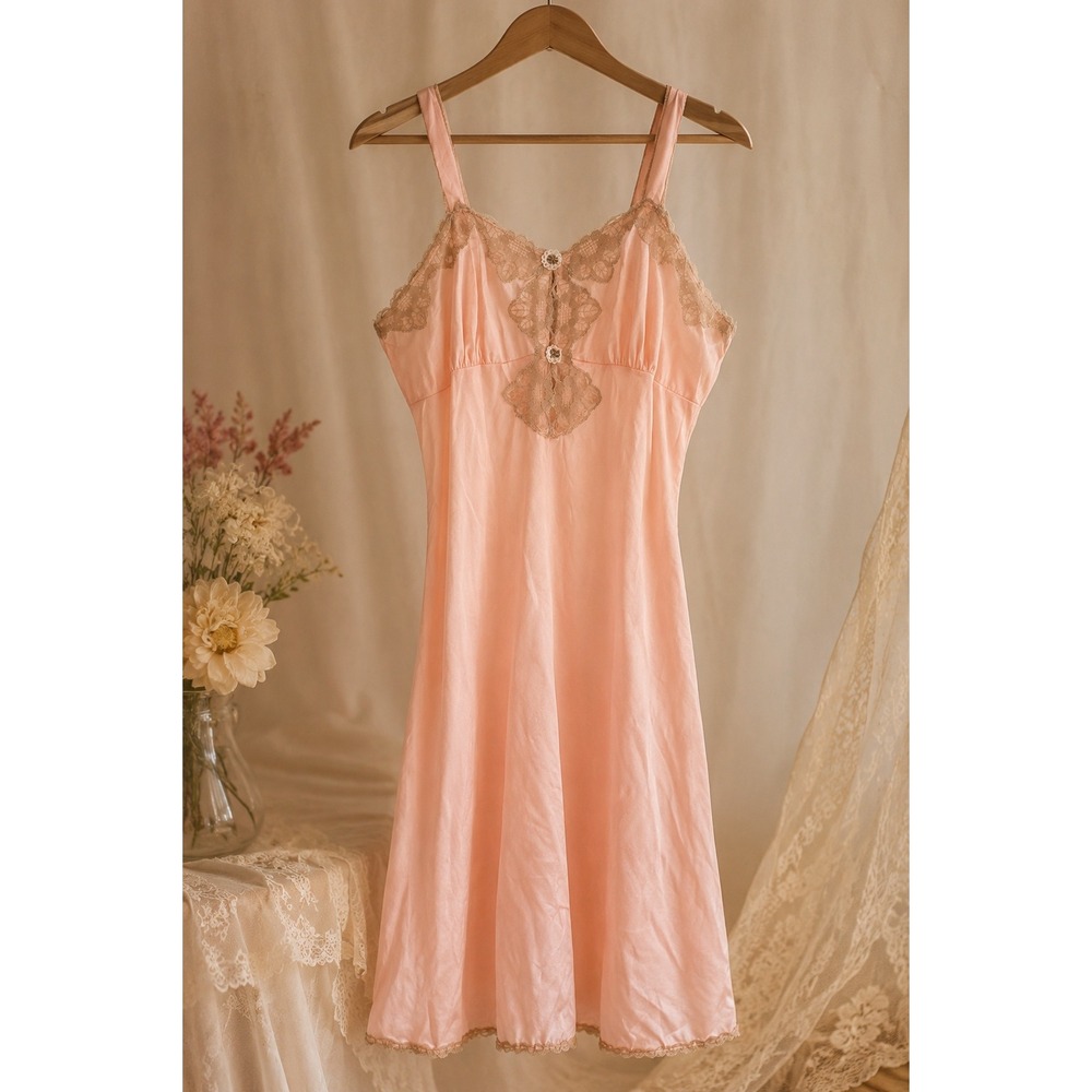 Vintage Kayser Pink Nylon Full Slip Lace Trim Coquette Made in Canada Size 32